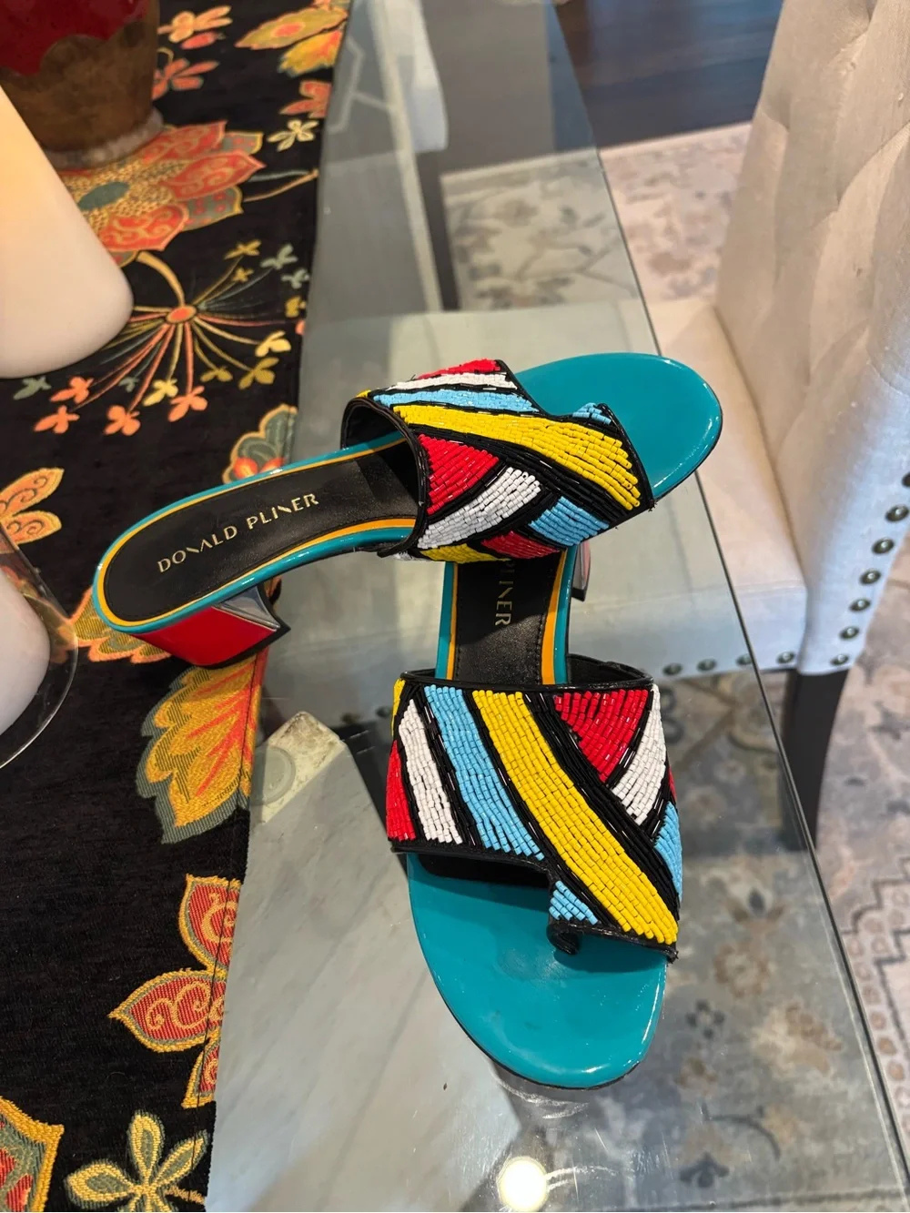 Donald Pliner Cuoio Multicolor Beaded Slide Mules